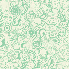 Abstract groovy elements in trendy psychedelic style seamless vector pattern. 70s, 80s, 90s vibes plaid background