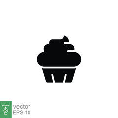Cupcake icon. Simple solid style. Bakery, cake, dessert, muffin, kitchen, restaurant concept. Black silhouette, glyph symbol. Vector illustration isolated on white background. EPS 10.