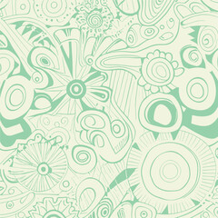 Abstract groovy elements in trendy psychedelic style seamless vector pattern. 70s, 80s, 90s vibes background