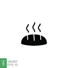 Fresh bread loaf icon. Black silhouette bakery symbol. Simple solid style. Hot, sweet, kitchen, food restaurant concept. Vector illustration isolated on white background. EPS 10.