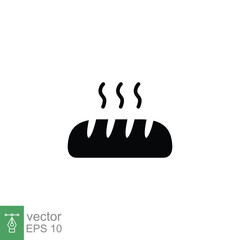 Fresh bread loaf icon. Black silhouette bakery symbol. Simple solid style. Hot, sweet, kitchen, food restaurant concept. Vector illustration isolated on white background. EPS 10.