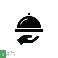 Tray icon. Simple solid style. Hand with a tray, waiter, Butler, platter, restaurant concept. Black silhouette, glyph symbol. Vector illustration isolated on white background. EPS 10.