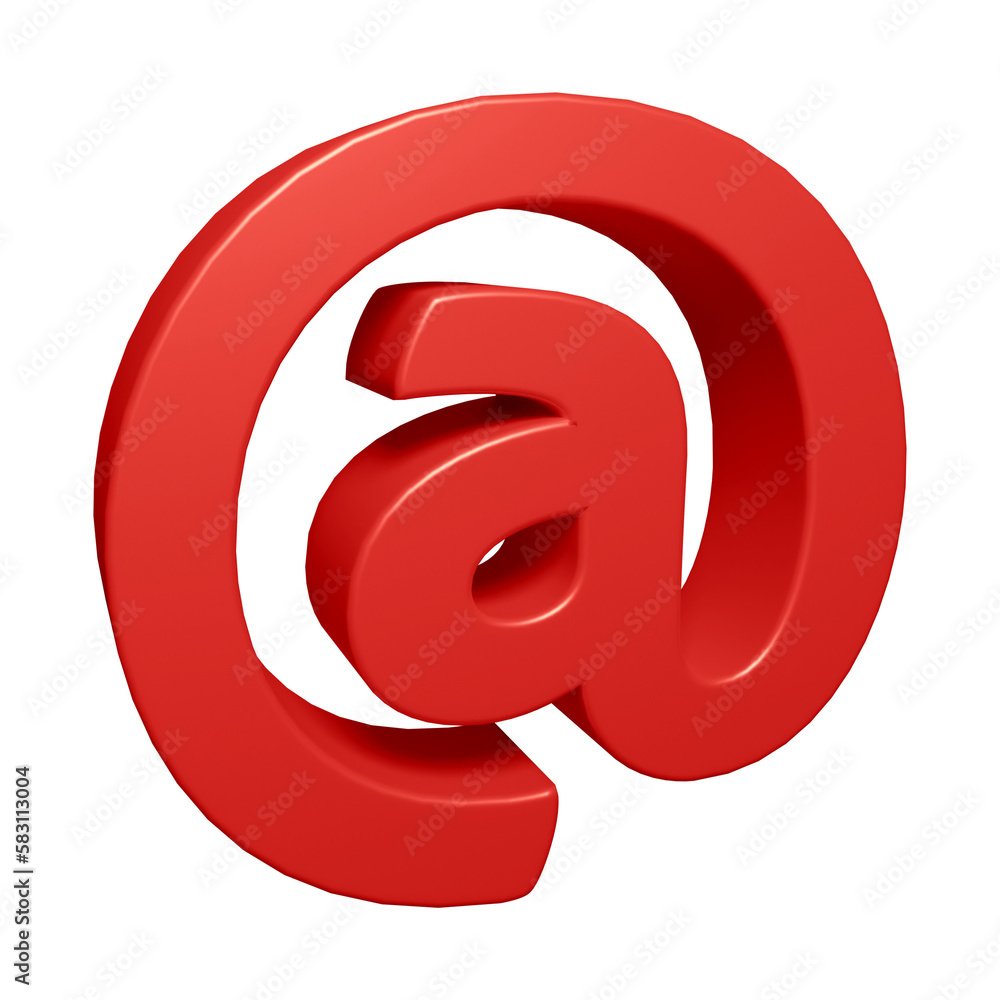 Poster red email or at symbol design in 3d rendering
