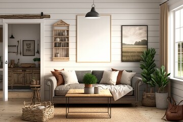 Interior of modern living room with wooden wall, Generative Ai