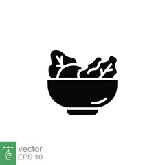 Salad icon. Simple solid style. Organic food in bowl, health, vegetables, plate, restaurant concept. Black silhouette, glyph symbol. Vector illustration isolated on white background. EPS 10.