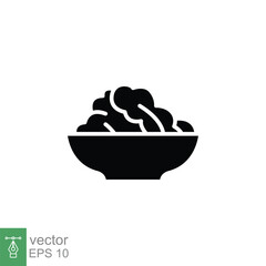 Salad icon. Simple solid style. Organic food in bowl, health, vegetables, plate, restaurant concept. Black silhouette, glyph symbol. Vector illustration isolated on white background. EPS 10.