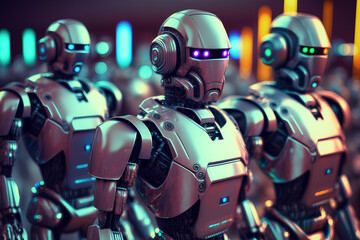 Robotic Army in Formation with Advanced AI Technology. Generative AI
