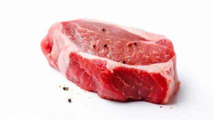 Obraz premium Closeup of raw beef steak isolated on white background. Generative AI