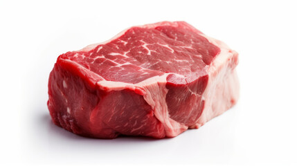 Fototapeta premium Closeup of raw beef steak isolated on white background. Generative AI