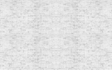 White brick wall background in rural room. Vintage white wash brick wall texture for design. Panoramic background for your text or image.