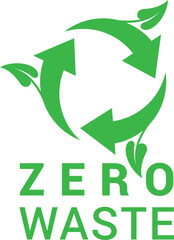 Zero waste green circle arrow leaves sign ecology recycling bio environment care logo vector flat