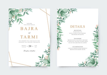 Fototapeta na wymiar Watercolor green plants for beautiful wedding invitations