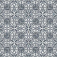 Ethnic floral mosaic tile. Abstract geometric ornamental seamless pattern. Vintage decorative ornament.