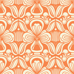 Abstract groovy elements in trendy psychedelic style seamless vector pattern. 70s, 80s, 90s vibes background