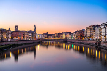 Naklejka premium Pisa, Italy skyline on the Arno River