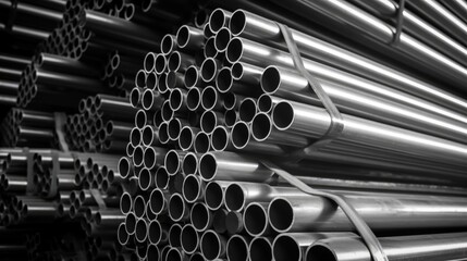 Steel Pipes bunch in the steel factory. Generative AI