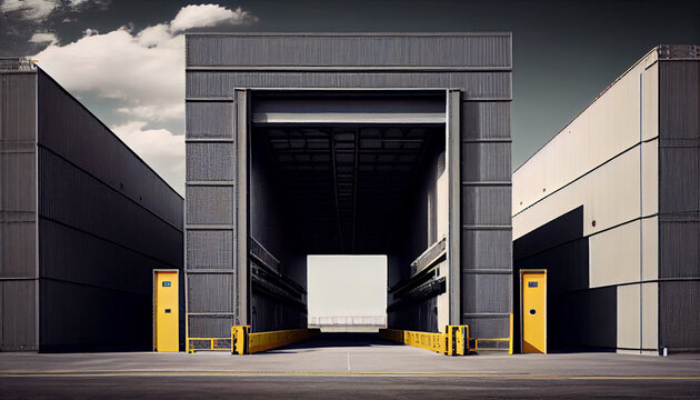 Large distribution warehouse with gates for loading goods