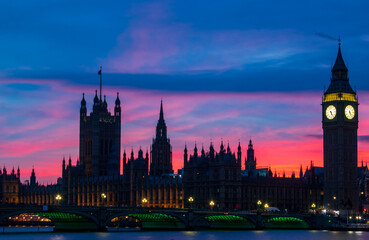 Fototapeta na wymiar Big ben, the palace of westminster and bridge in london at sunset, uk- 2023