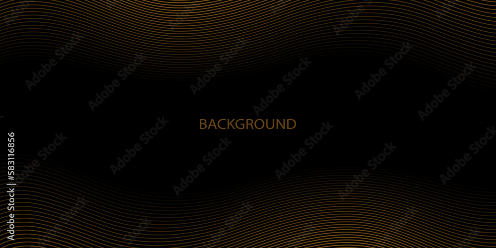 Poster abstract diagonal striped background. black background with gold waved lines pattern. design for you