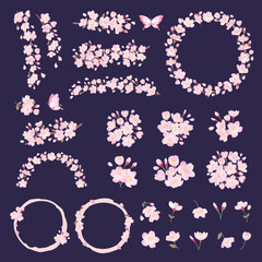 桜の花のイラストセット、ワンポイント、装飾、デザインパーツ