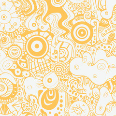 Fototapeta premium Groovy hippie 70s element in trendy flower and psychedelic style seamless vector pattern 