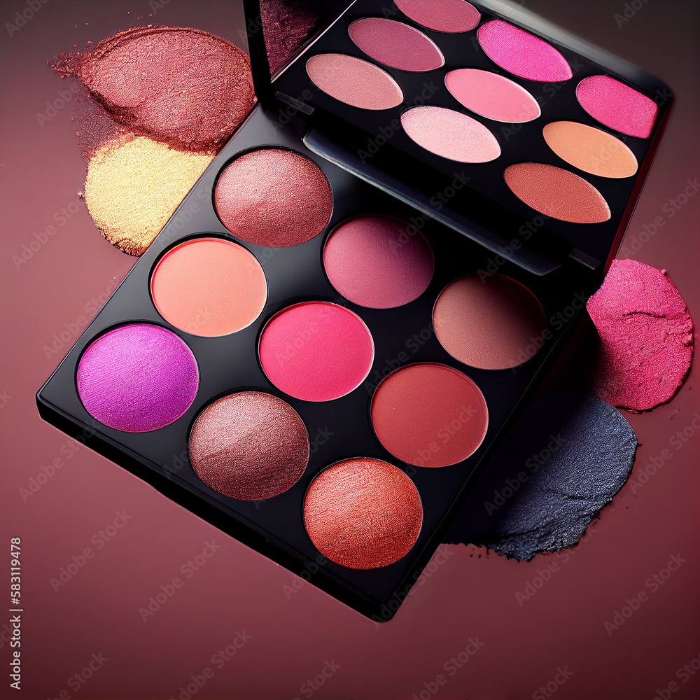 Poster glamour make up palette with multi colored eyeshadows ,generative ai