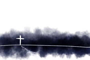 Watercolor painting cross in the clouds, use as text template and design, scriptures background and other media use.