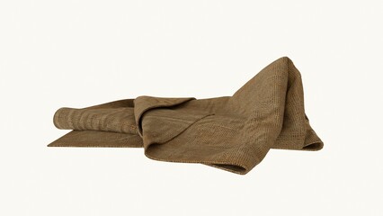 Brown fabric cloth isolated on white background. 3d illustration. Copy space. Composition.