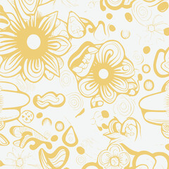 Groovy hippie 70s element in trendy flower and psychedelic style seamless vector pattern 