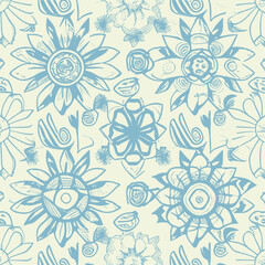 Groovy hippie 70s element in trendy flower and psychedelic style seamless vector pattern 