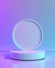 Minimalist 3D Render of single circle Podium. isolated on neon color background. Generative AI