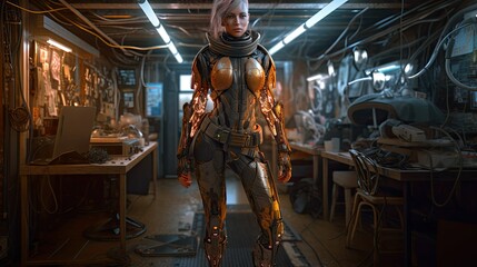 Fototapeta na wymiar Futuristic High-Tech Cyberpunk Cyborg Women in Action | Stock Photo