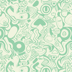 Groovy hippie 70s element in trendy flower and psychedelic style seamless vector pattern 