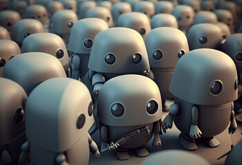 Large cute robot army. Generate Ai.