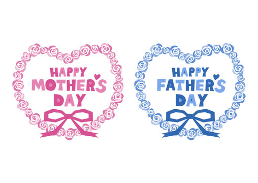 母の日と父の日のイラストセット: バラのハート型ロゴ