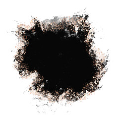 Black brush stroke smudge with rose gold, random splash of black paint, masking shapes for manipulation purposes, isolated object illustration with transparent background	