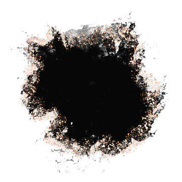Black brush stroke smudge with rose gold, random splash of black paint, masking shapes for manipulation purposes, isolated object illustration with transparent background	
