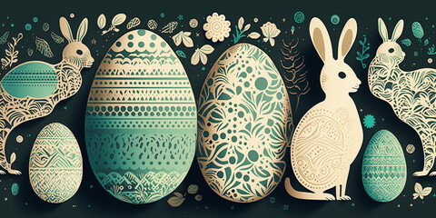 Patterned Easter Background with Easter Egg and Bunny Illustrations – Professional