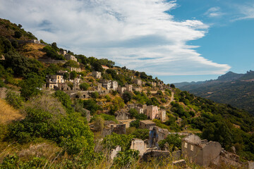 Fototapeta na wymiar Ghost town of Gairo Vecchio, Sardia, Italy