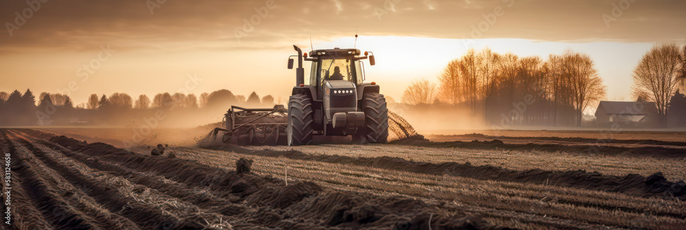 Wall mural tractor on the field. generative ai.