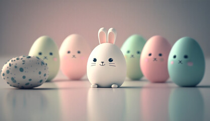 Kawaii easter bunny and easter eggs created with Generative AI