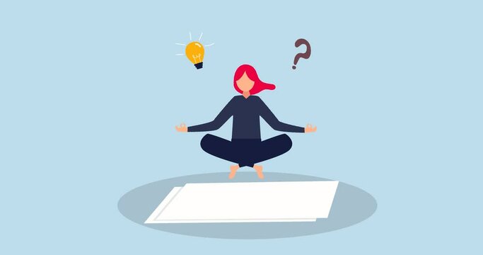 4k Writer inspiration, blogger, and copywriter animation.  young woman writer meditate on blank paper thinking about idea to write in her blog or journal.