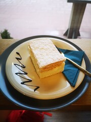 Piece of cake eaten close to the black forest in Germany