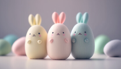 Kawaii easter bunny and easter eggs created with Generative AI