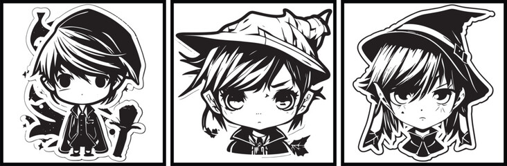 Cute cartoon manga witch. hand drawn illustration 