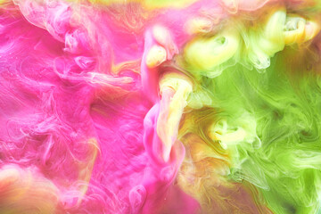 Multicolored contrast liquid art background. Paint ink explosion, abstract smoke mock-up