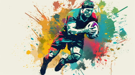 Abstract watercolor-style rugby player created with generative AI technology