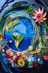 Colorful paper quilling art poster, Earth Day, planet Earth, globe

