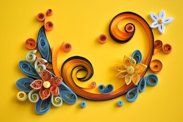 Paper quilling art, colorful floral ornament, beautiful flowers
