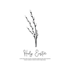 Easter card with a sprig of willow on a white background. Vector template for printing, postcards, social media - obrazy, fototapety, plakaty